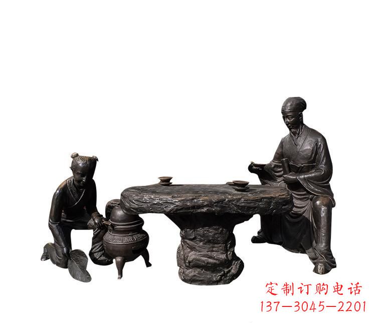 辽阳熬中药的儿童和老中医铜雕