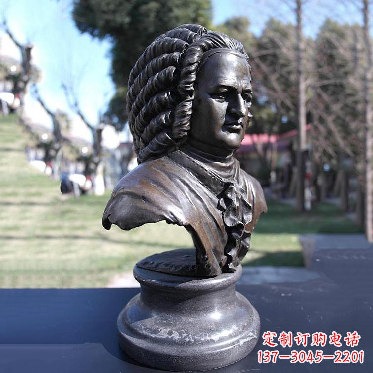 辽阳巴赫头像铜雕-德古巴洛克时期作曲家、键盘演奏家胸像雕塑