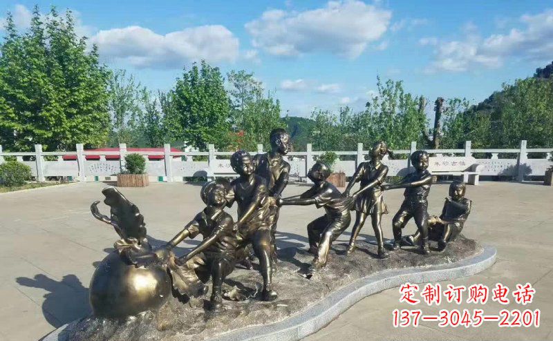 辽阳拔萝卜人物铜雕 (2)