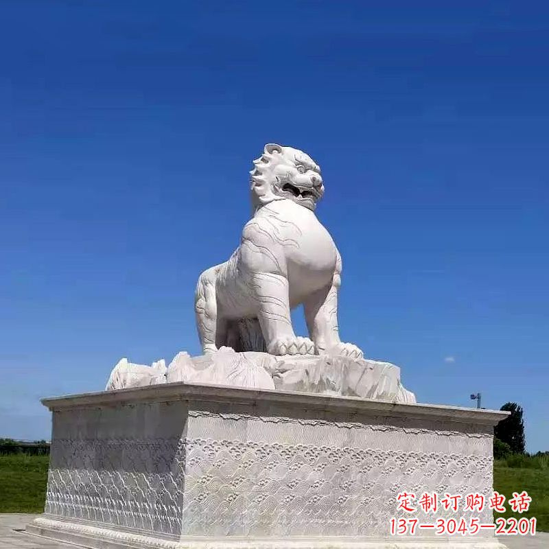 辽阳白虎汉白玉石雕-公园广场中国传统文化上古神兽雕塑摆件
