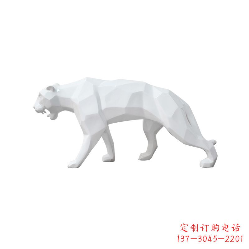 辽阳白色几何面抽象豹子玻璃钢雕塑