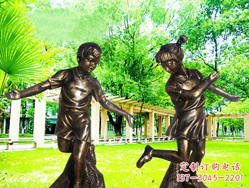 辽阳编花篮人物公园校园儿童玻璃钢仿铜雕塑