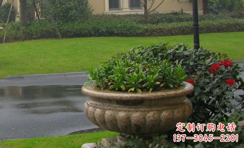 辽阳别墅景观大理石花盆石雕 (4)
