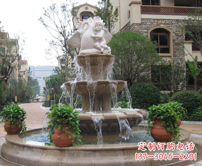 辽阳别墅景观天使喷泉石雕 (4)