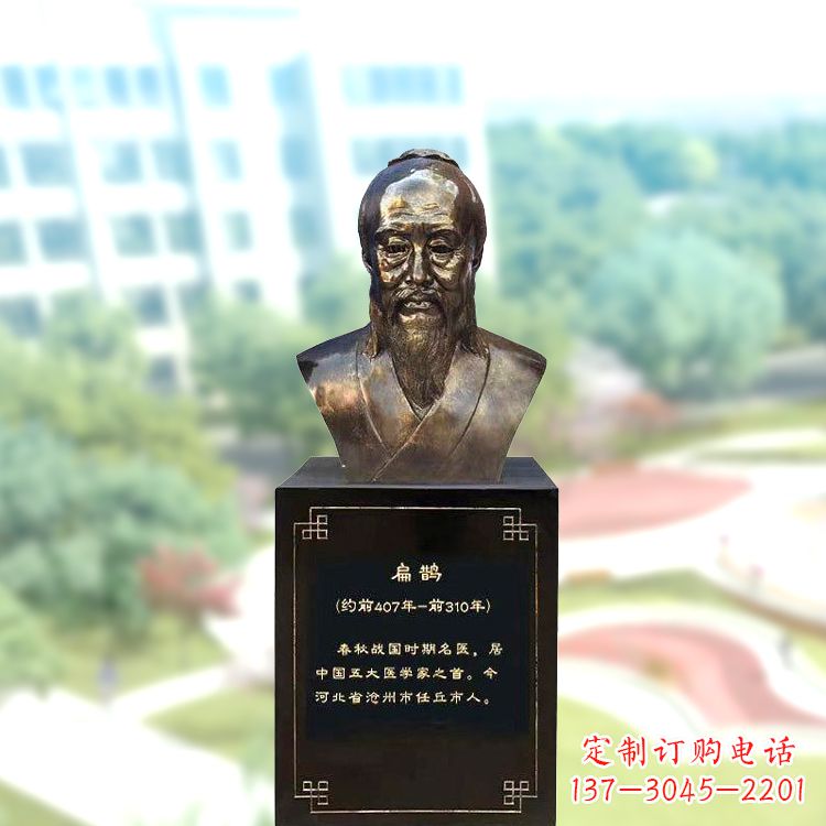 辽阳玻璃钢扁鹊头像雕塑-仿铜历史名人著名医生半身像雕塑