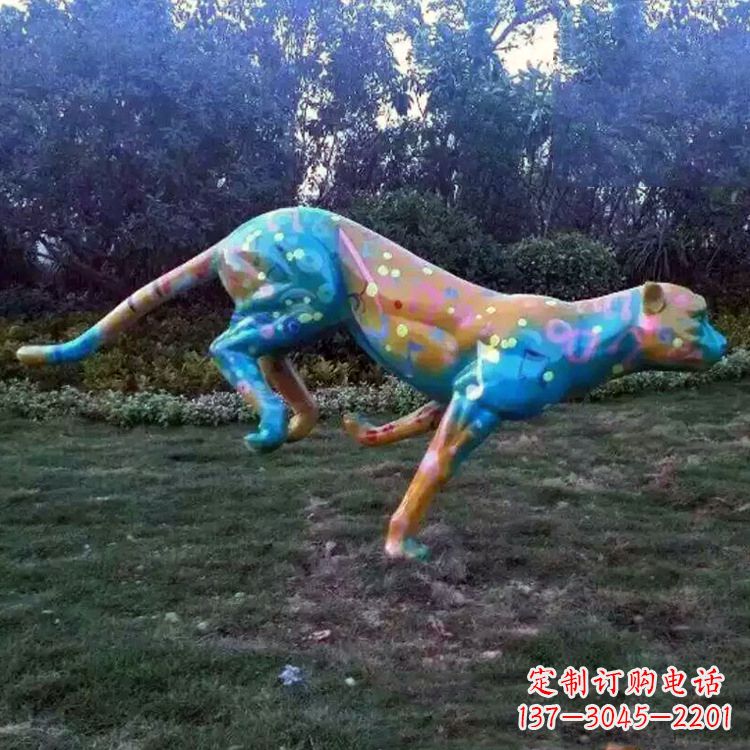 辽阳玻璃钢彩绘豹子雕塑艺术精美动物摆件