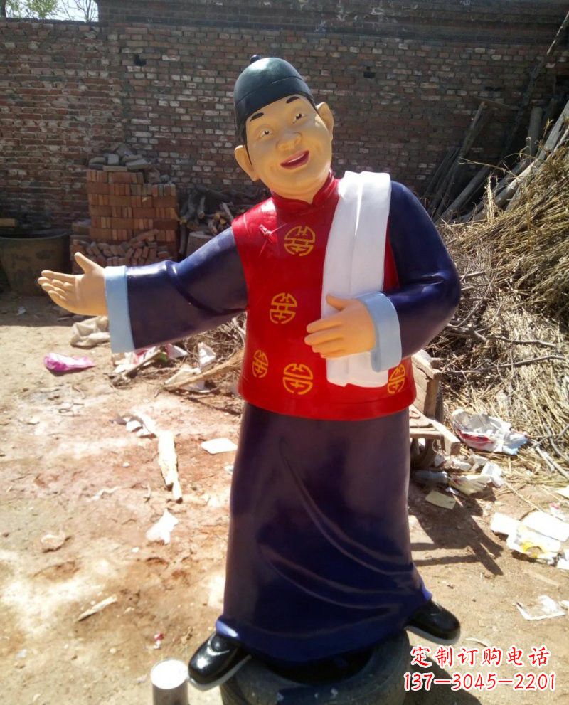 辽阳玻璃钢彩绘人物店小二雕塑