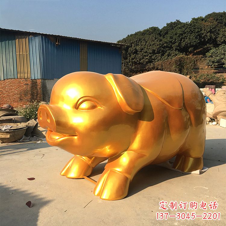 辽阳玻璃钢大型漆金猪仔雕塑-大型商场美陈动物雕塑