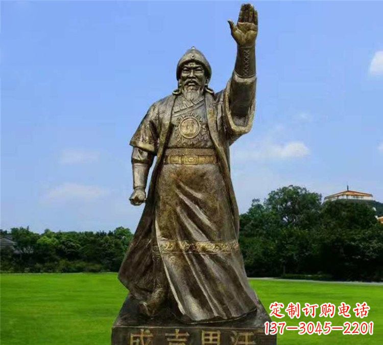 辽阳玻璃钢仿铜挥手的成吉思汗雕塑