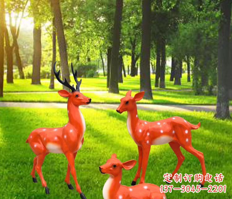 辽阳玻璃钢仿真小鹿雕塑 公园动物摆件