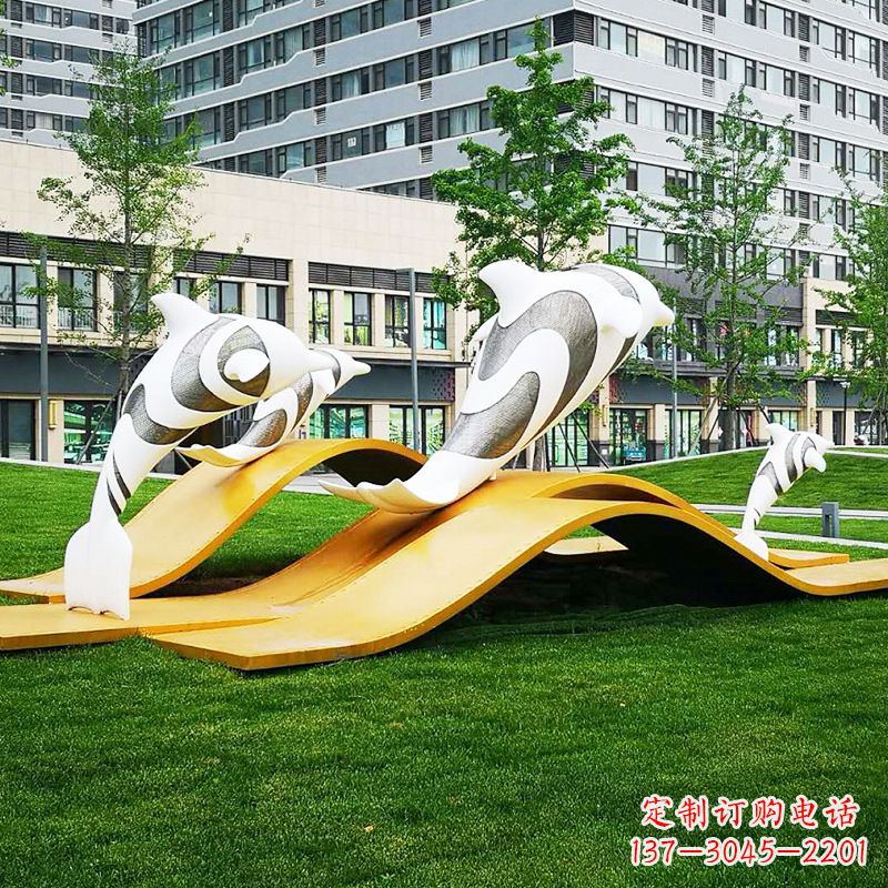 辽阳玻璃钢海豚景观雕塑精致的城市动物雕塑