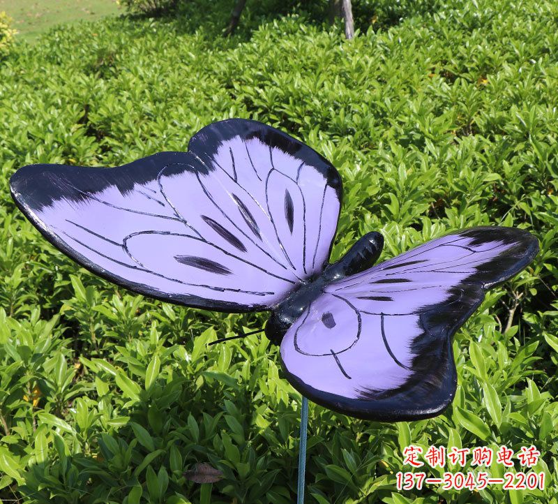 辽阳玻璃钢树脂仿真蝴蝶插件紫黑色昆虫雕塑
