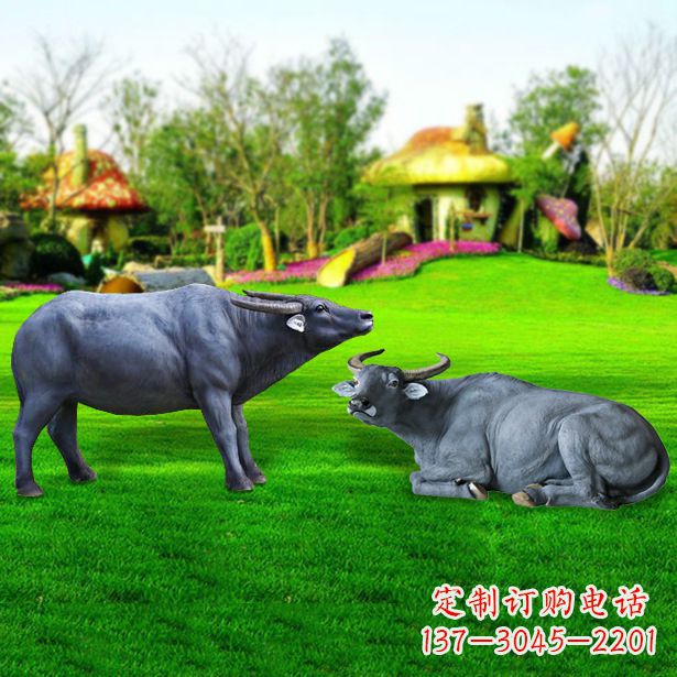 辽阳玻璃钢水牛雕塑,复古农家院情怀