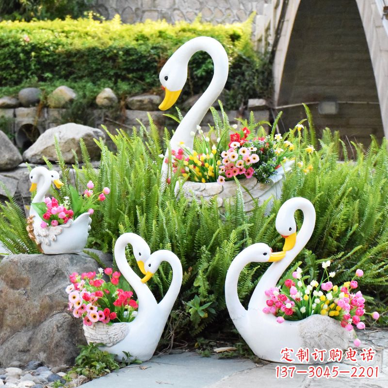辽阳玻璃钢天鹅花盆雕塑