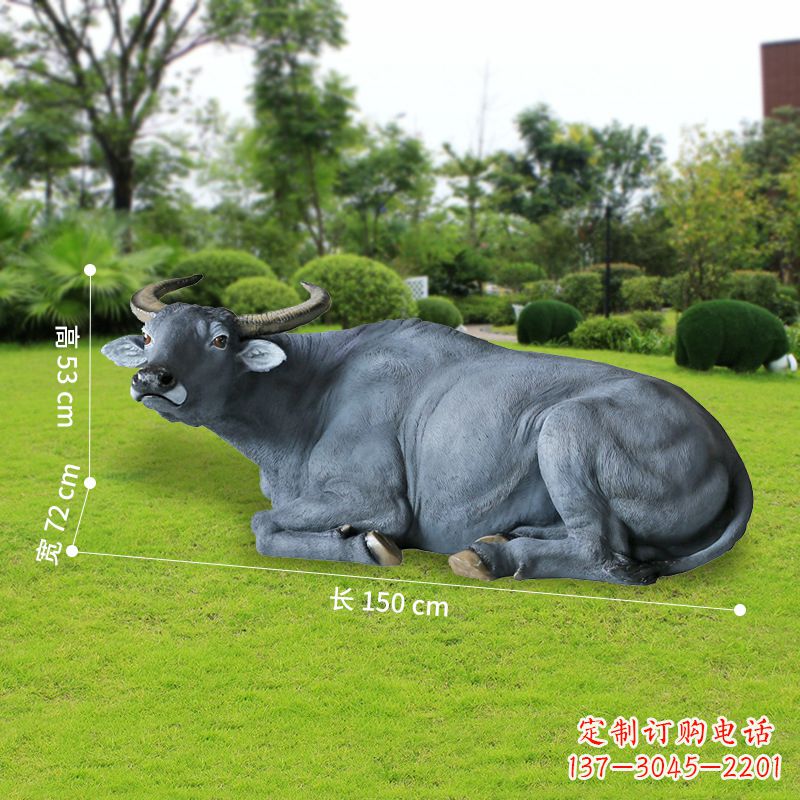 辽阳玻璃钢卧姿水牛雕塑——给人以宁静自然的感受