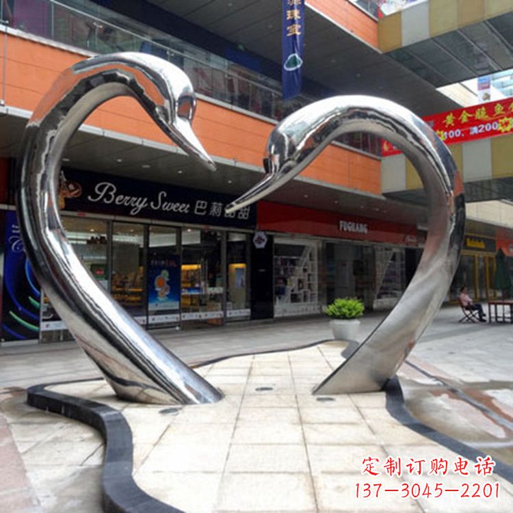 辽阳不锈钢爱心天鹅情侣雕塑——抽象动物景观的精美礼赞