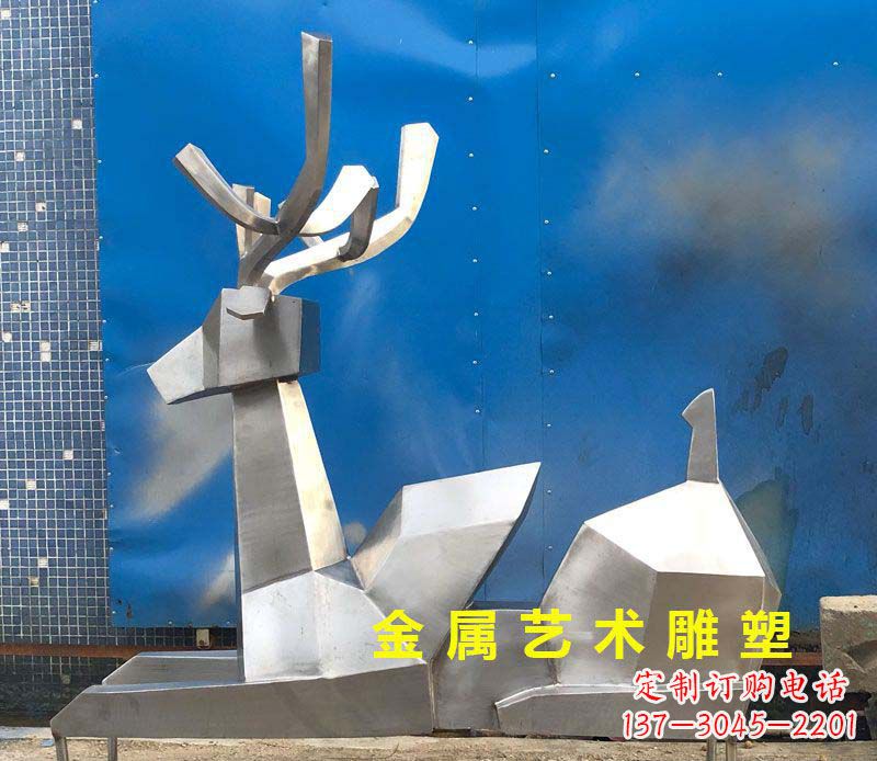 辽阳不锈钢别墅几何小鹿雕塑
