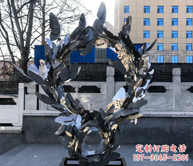 辽阳不锈钢抽象蝴蝶花环景观雕塑