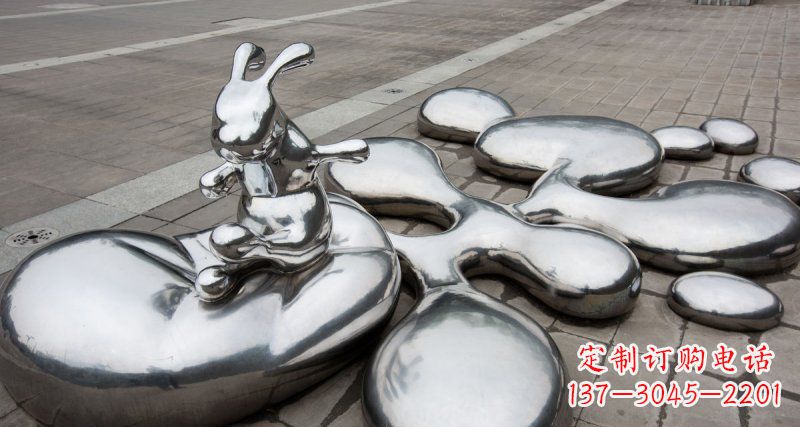 辽阳不锈钢抽象兔子和水滴广场雕塑