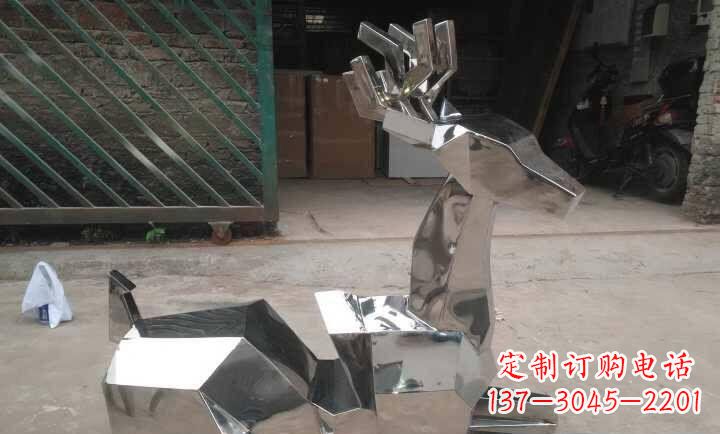 辽阳不锈钢抽象小鹿雕塑 (2)