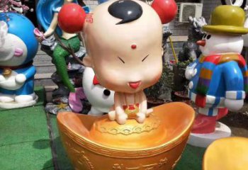 辽阳玻璃钢元宝娃娃雕塑招财进宝