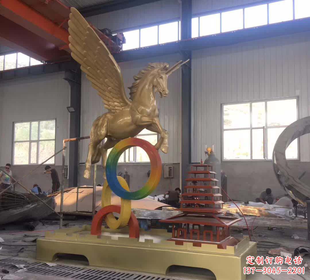 辽阳不锈钢飞马踩圆圈雕塑精美艺术之作