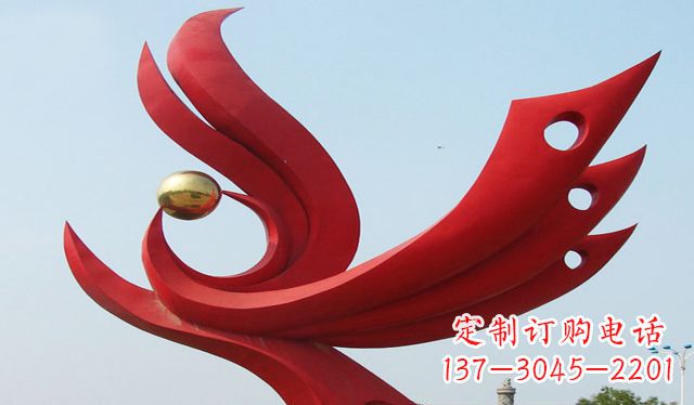 辽阳不锈钢凤凰雕塑象征着美丽与智慧