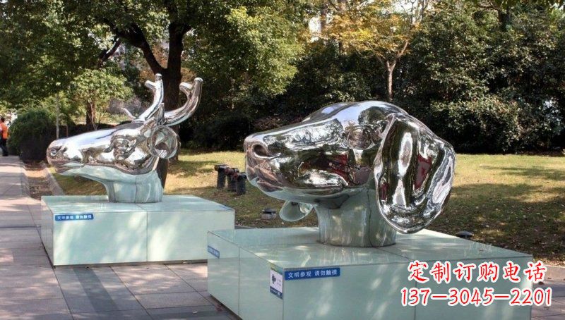 辽阳不锈钢公园十二生肖动物头像雕塑
