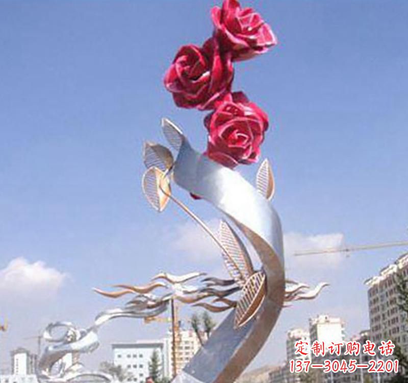 辽阳不锈钢玫瑰雕塑,点缀广场景观