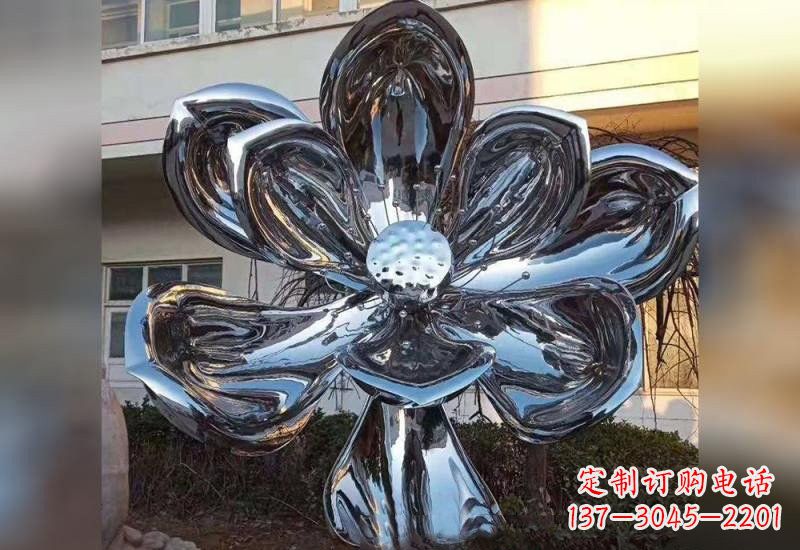 辽阳不锈钢广场镜面莲花雕塑精美外形,传承佛教文化