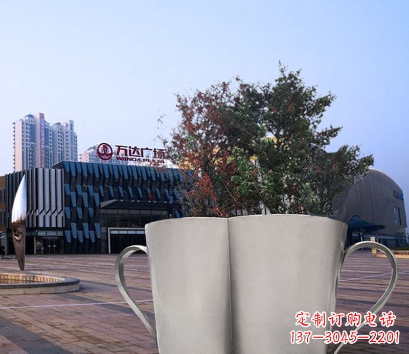 辽阳不锈钢广场水杯花盆雕塑 (2)