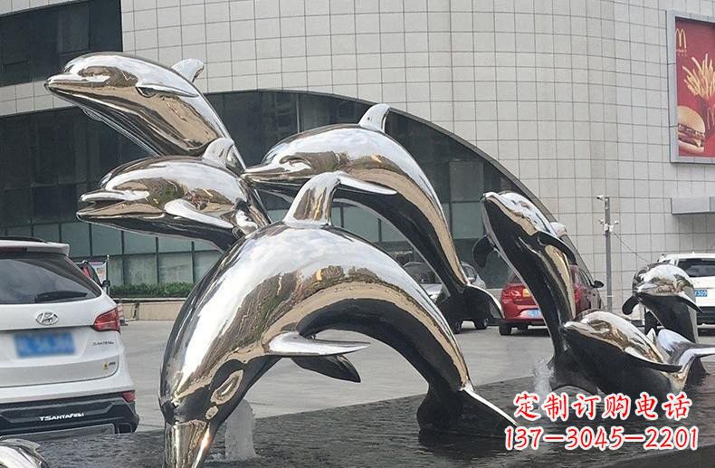 辽阳不锈钢广场跳跃的海豚雕塑