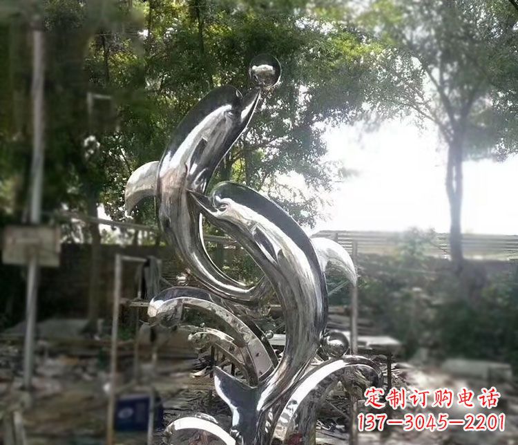 辽阳不锈钢海豚顶球雕塑