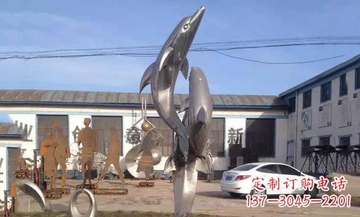 辽阳不锈钢海豚嬉戏雕塑 (2)