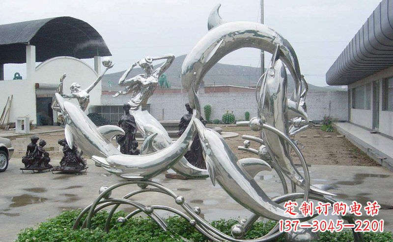 辽阳不锈钢海豚嬉戏动物雕塑