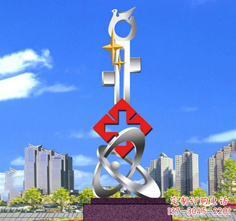 辽阳不锈钢红十字和平鸽雕塑