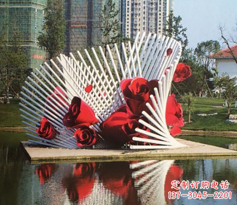 辽阳不锈钢湖边红玫瑰雕塑