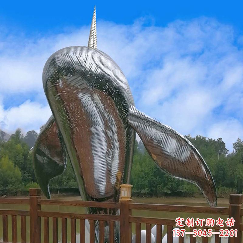 辽阳大型海边公园水景动物雕塑——不锈钢鲸鱼