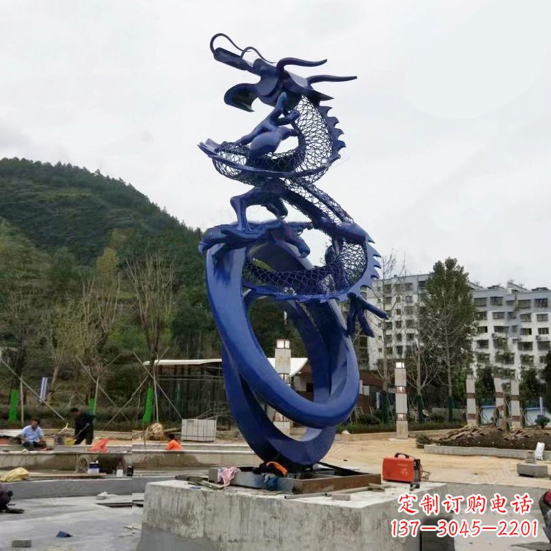 辽阳不锈钢景观龙雕塑-公园园林铁艺动物景观标识