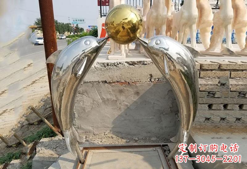 辽阳不锈钢海豚顶球雕塑