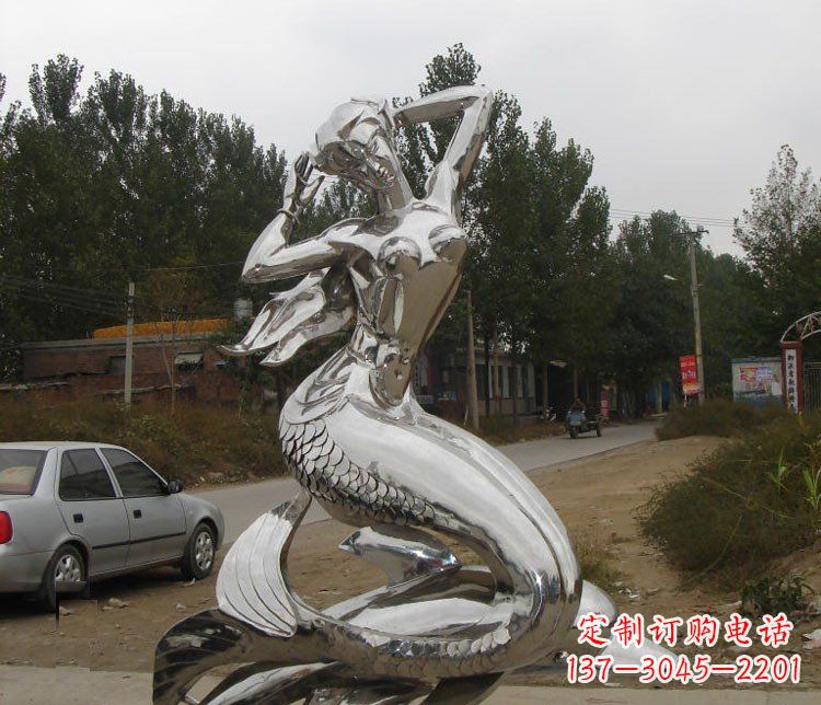 辽阳不锈钢美人鱼和海豚公园景观雕塑