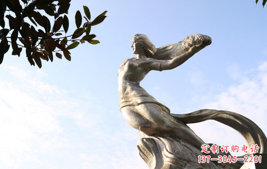 辽阳女娲传承中华神话的不锈钢雕塑