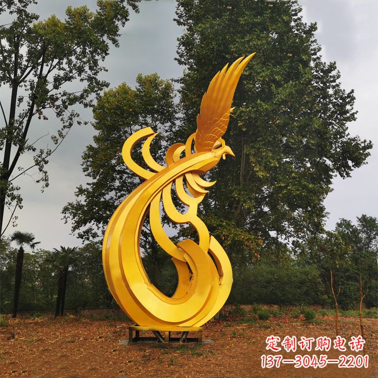 辽阳不锈钢凤凰雕塑黄金色园林之美