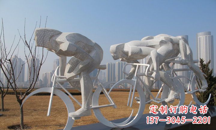 辽阳展现运动风采的不锈钢自行车雕塑