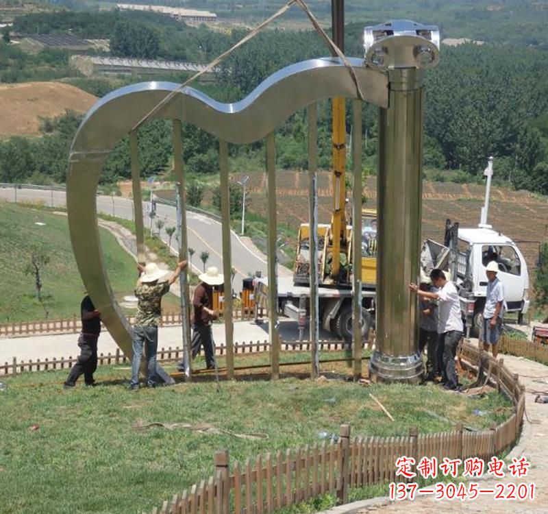 辽阳音乐美学不锈钢竖琴雕塑