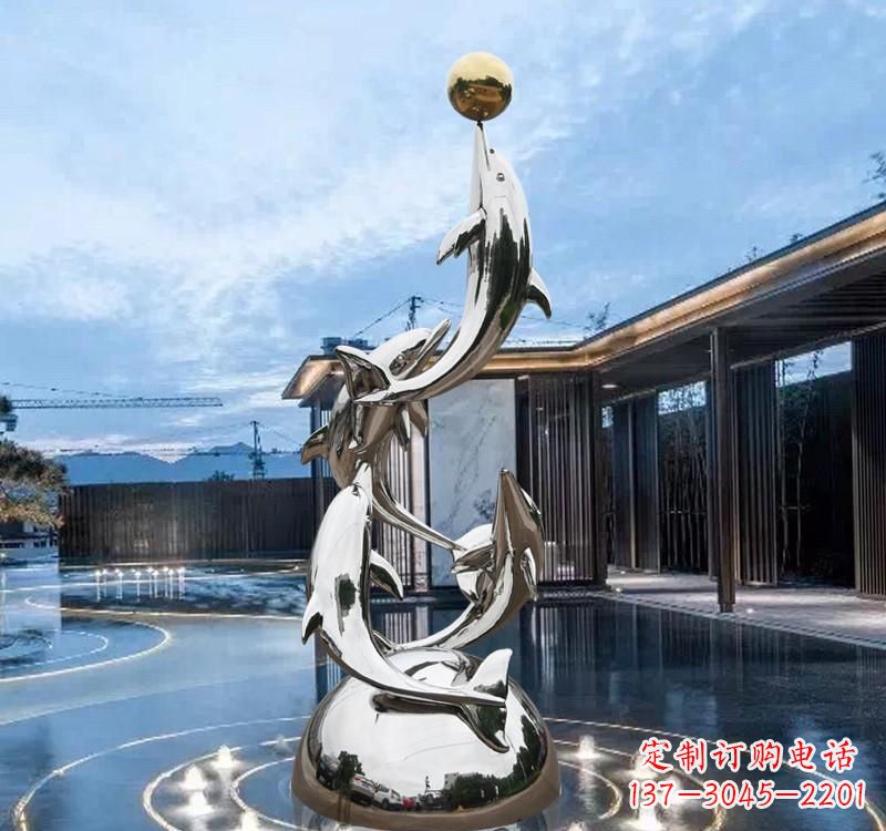 辽阳海豚的优雅身姿——不锈钢水景雕塑
