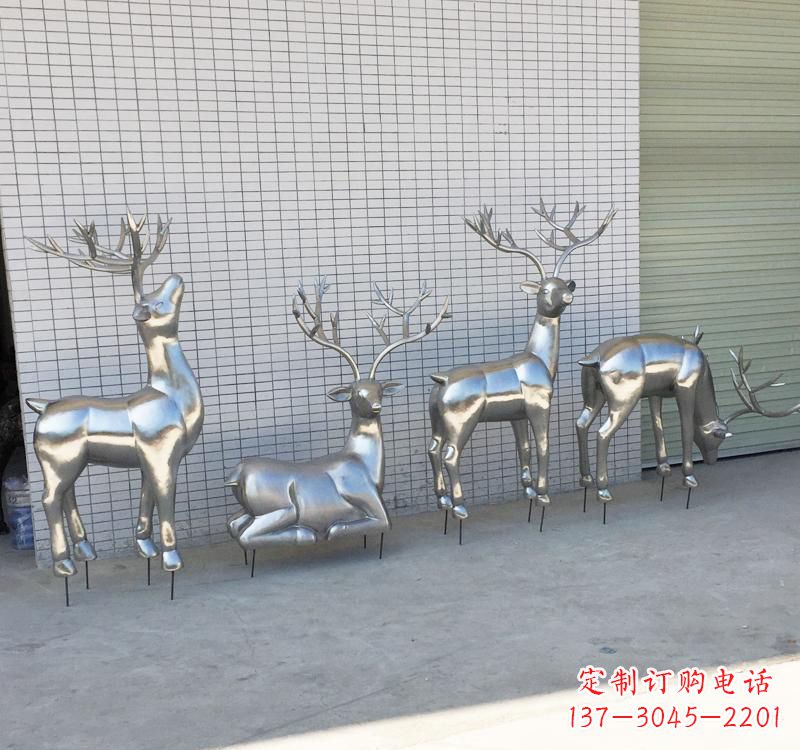 辽阳不锈钢现代动物梅花鹿雕塑