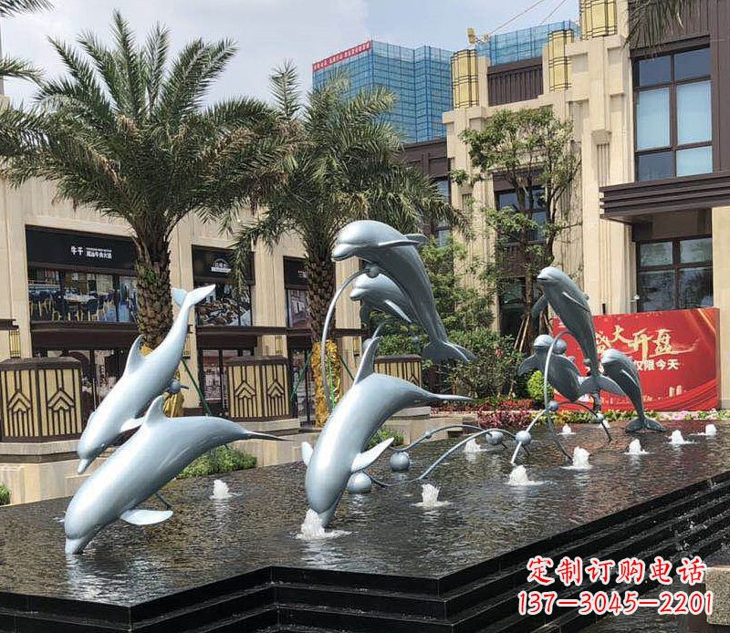 辽阳不锈钢海豚跳跃喷泉雕塑美丽的艺术装置