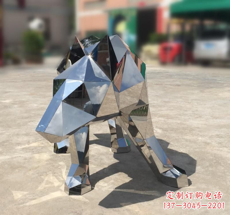 辽阳不锈钢园林动物几何狼雕塑