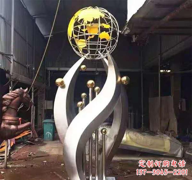 辽阳不锈钢转动地球仪雕塑——传承地球文明